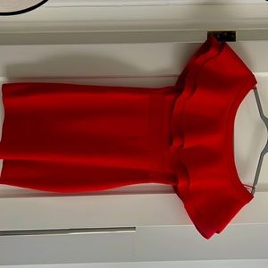 Red/orange knit over the shoulder dress